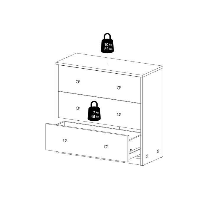 Cômoda OREGON com 3 gavetas - Cor Carvalho - L 72,4 x P 30,1 x A 68,3 cm