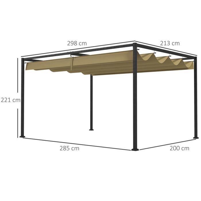 Sliding pergola - Outsunny - 3 x 2 m - anti-corrosion epoxy-coated metal frame - high-density 180 g/m² polyester fabric - khaki