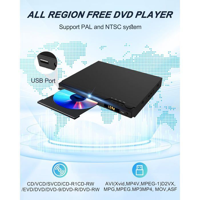 Lecteurs DVD pour téléviseur, Lecteur Disque HDMI prenant en Charge PAL/NTSC, Lecteur CD DVD sans région avec Ports karaoké