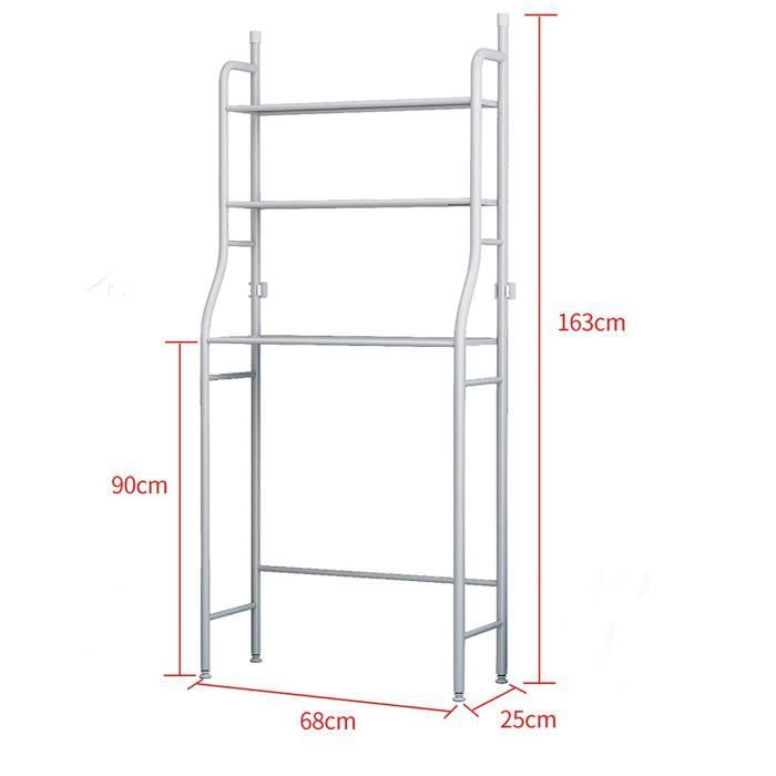 Meuble WC ou Machine à laver Meuble dessus Toilette Étagère de salle de bain 3 étagères 68x160x25cm(LxHxP)