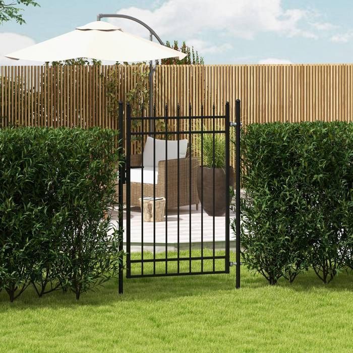 Puerta de jardín - Outsunny - acero galvanizado - 107 x 204 cm - cerradura, llaves y manilla - negra