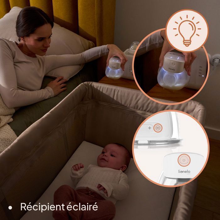 Tire-lait électrique mains libres LIONELO Fidi Free Lumi - 180 ml - Lampe - 6 Tailles - Portable - Deux phases - 3h sans fil