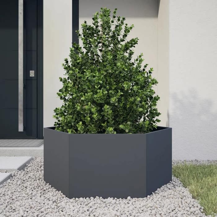 vidaXL Maceta hexagonal antracita de acero de 104x90x45 cm, maceta para flores, maceta para patio, maceta para jardín, 851131