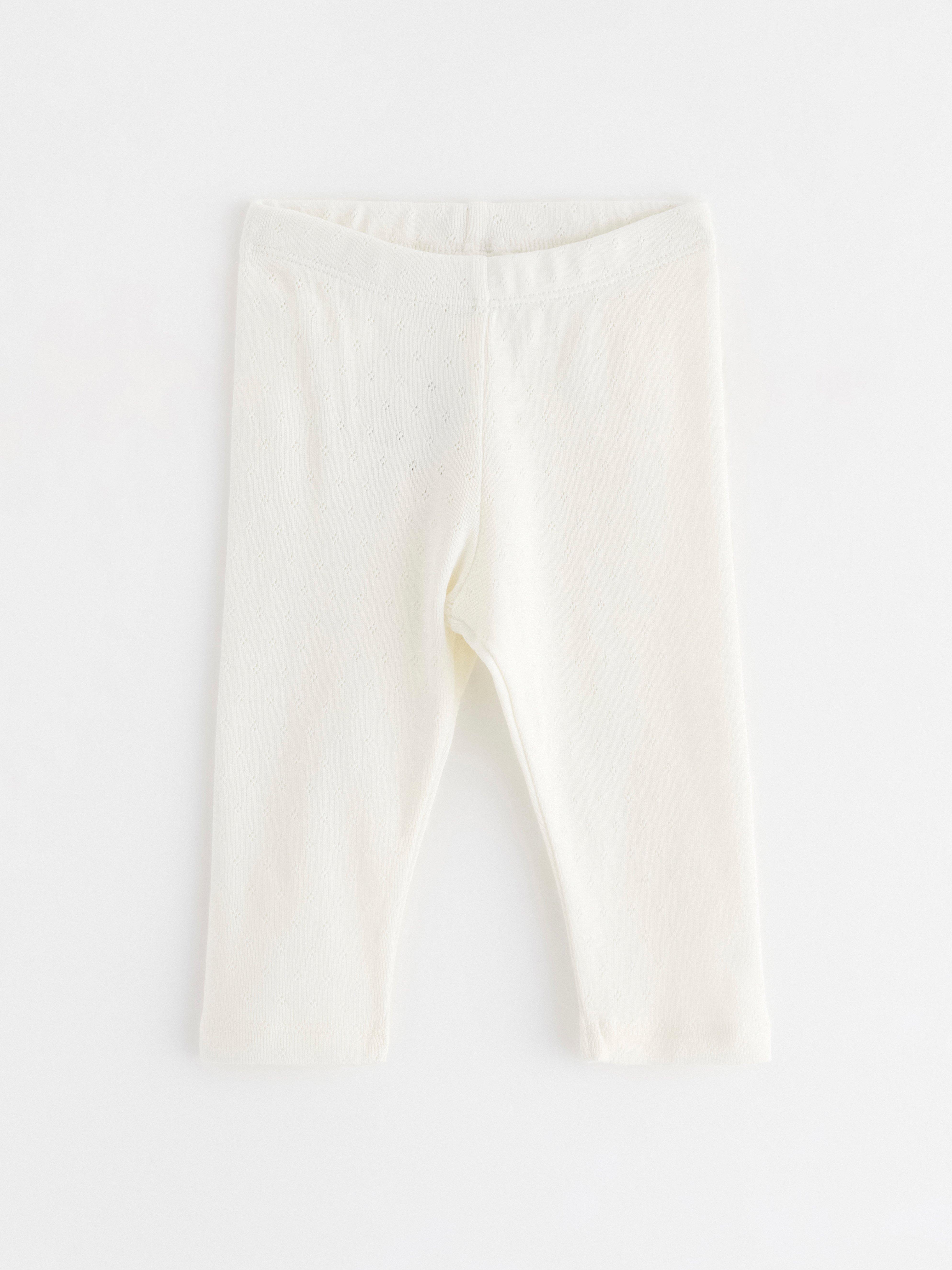 Leggings em ponto ajour, branco claro acinzentado