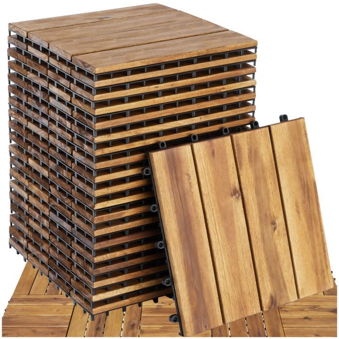 Baldosas para terraza - TECTAKE - Paquete de 20 baldosas de madera para terraza TABULA, 4 tablones - Marrón