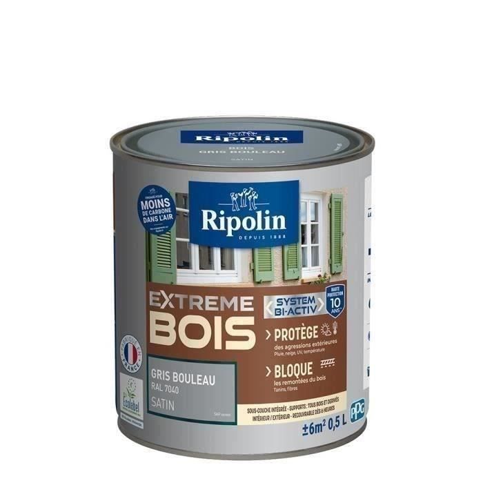 RIPOLIN Peinture Bois Satin Haute Protection 10 ans qui Protège et Magnifie vos Bois - Gris bouleau