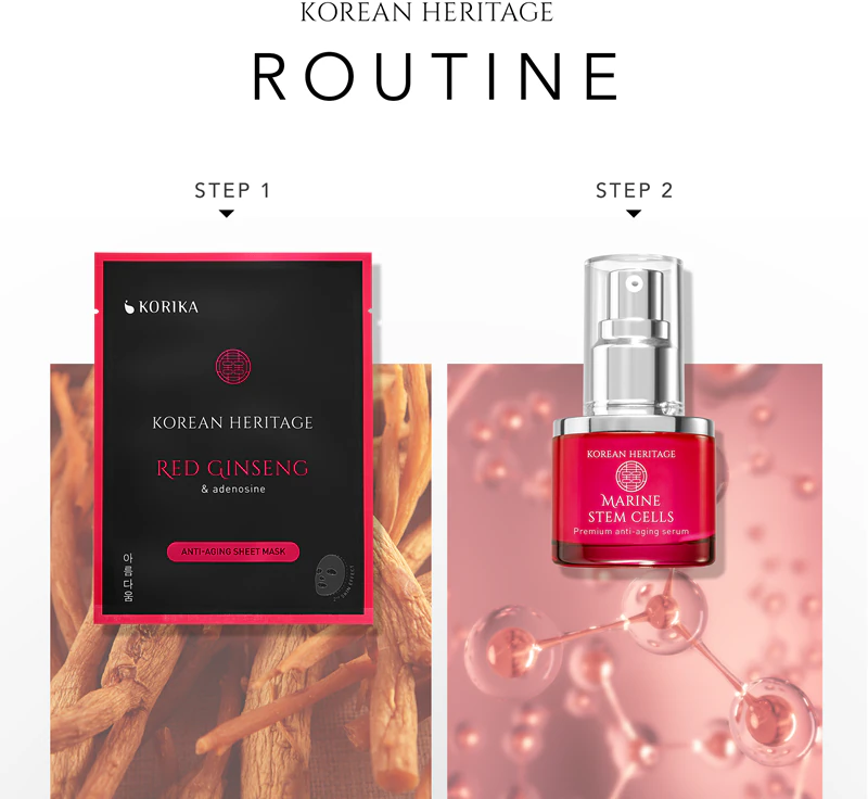 Máscara facial antienvelhecimento KORIKA com ginseng vermelho e adenosina da herança coreana