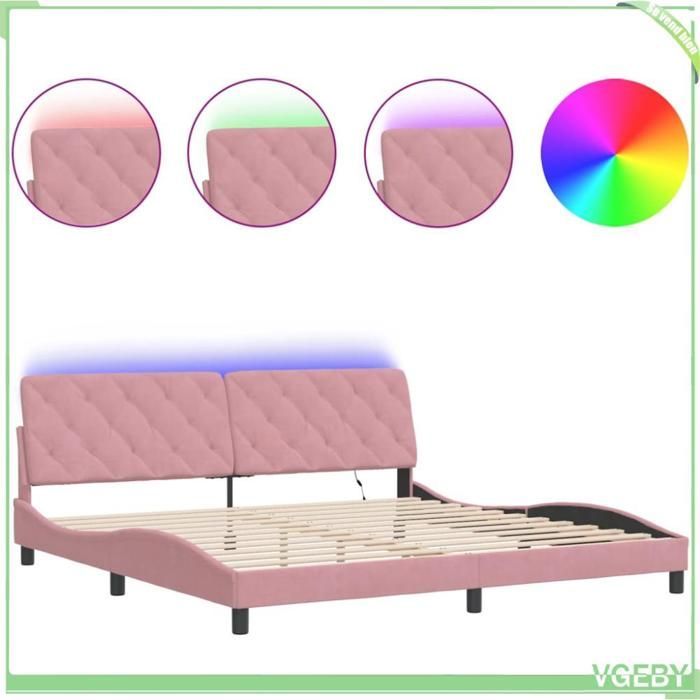 Estrutura de cama - 3213878 - veludo rosa - 200 x 200 cm - LED integrado