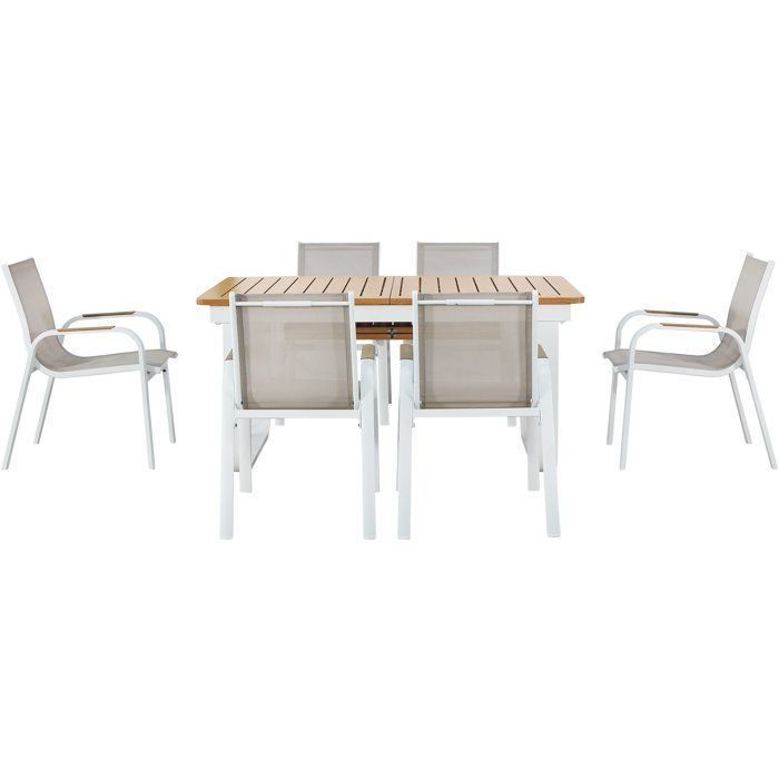 Garden dining set - VIANEA - Extendable table 155/245x100x74 cm + 6 chairs - Aluminium - White and natural - 6 people