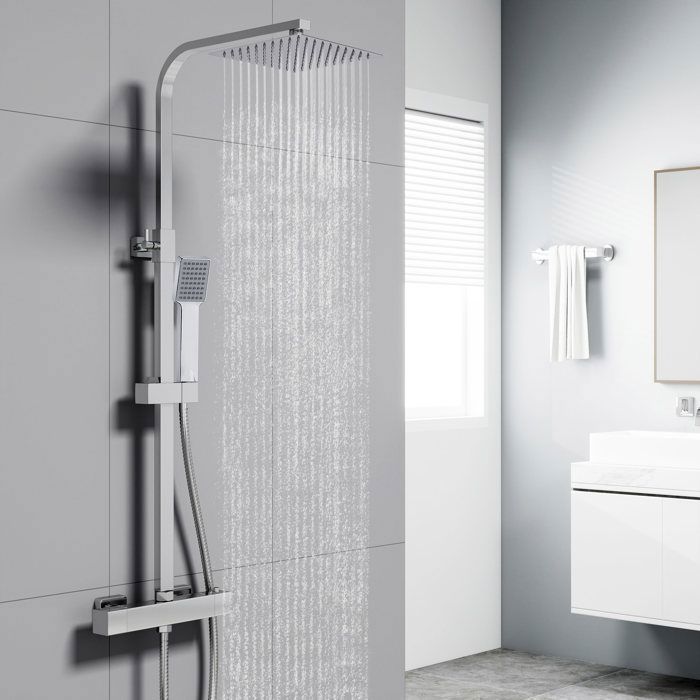 AICA Thermostatic Shower Column, 38°C Thermostatic Shower System, Height Adjustable for Bathroom, Chrome
