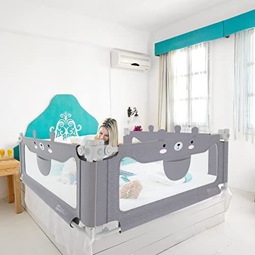 Barandilla de seguridad para cama infantil NAIZY de 180 cm para bebés, con altura ajustable, barrera de seguridad para protección contra caídas, color gris.