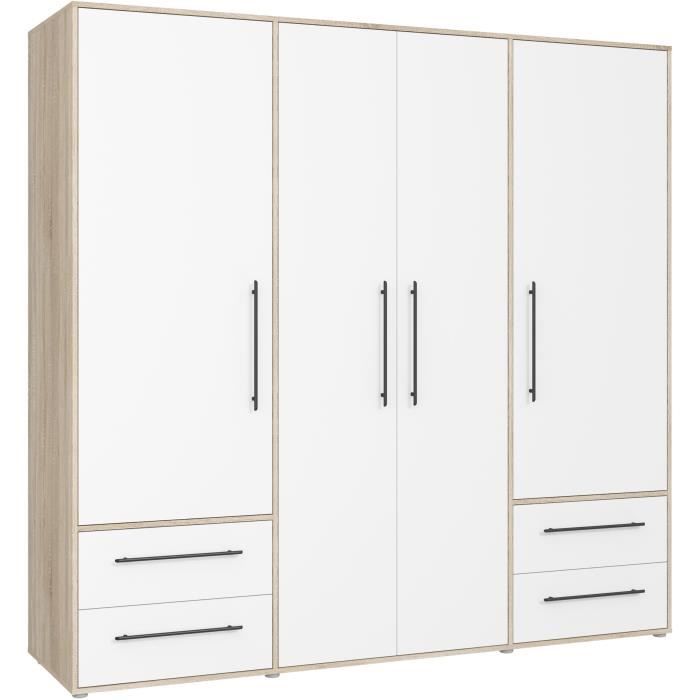 Armoire - Chêne Sonoma / Blanc mat - 4 portes battantes - L205,9 x P58,8 x H200 - MOKKARIS