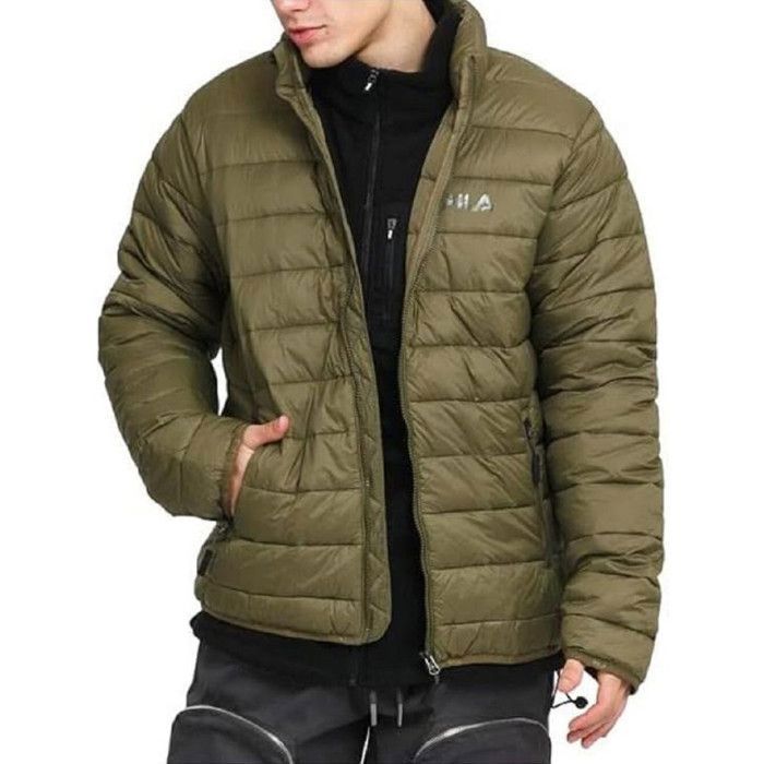 Fila Men's Down Jacket, Green, Khaki, Olive - Warm Winter
