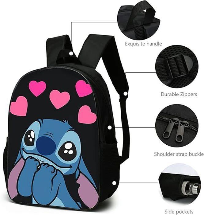 Lot de 3 Sacs pour Enfants - Trousse, Sac à dos et Sac à Bandoulière pour l’école - Pratiques et Tendance,Noir ,Taille Unique