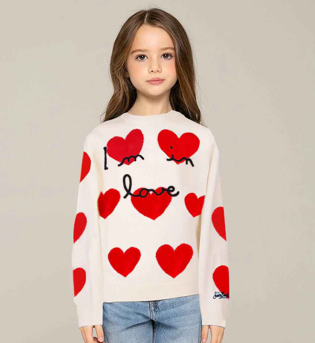 Witte meisjestrui met jacquard hartjesprint