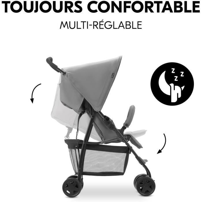 HAUCK - Poussette canne - SPORT - Pliable & inclinable - Capote Pare-Soleil - 4 roues - Gris