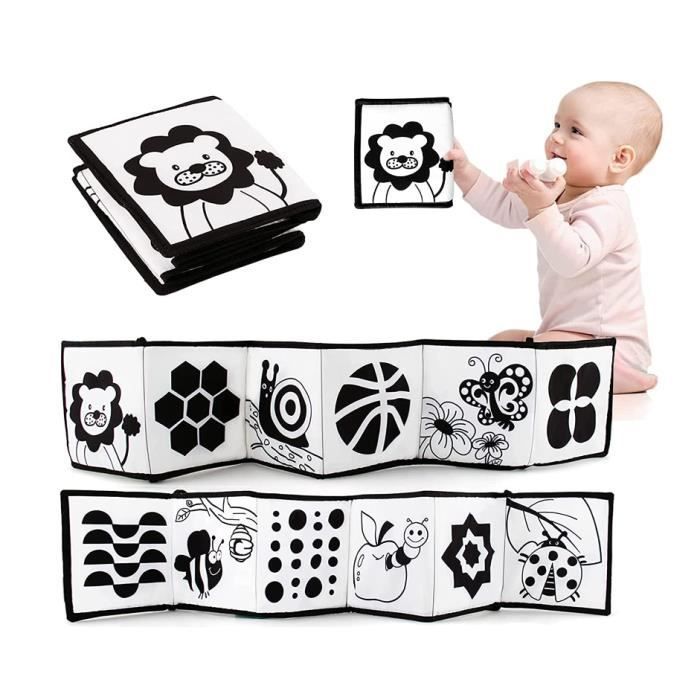 Livre Sensoriel Bebe Livre Noir et Blanc Bébé Jeux Eveil Bebe Jouets pour 0 3 6 Mois Nouveau né Livres d'éveil
