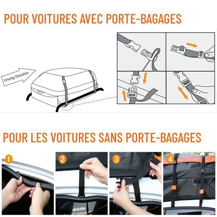 Cofre de techo para coche - 425 L/15 pies cúbicos - Tejido Oxford 900D - Bolsa de techo para coche flexible y duradera para viajes