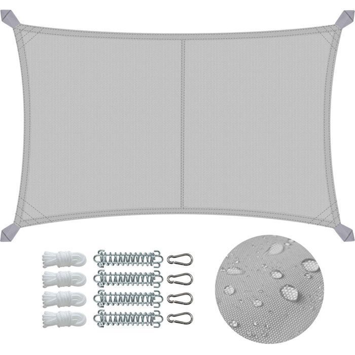 Vela de sombra rectangular impermeable de poliéster VOUNOT® con kit de montaje, 3x5 m, gris claro