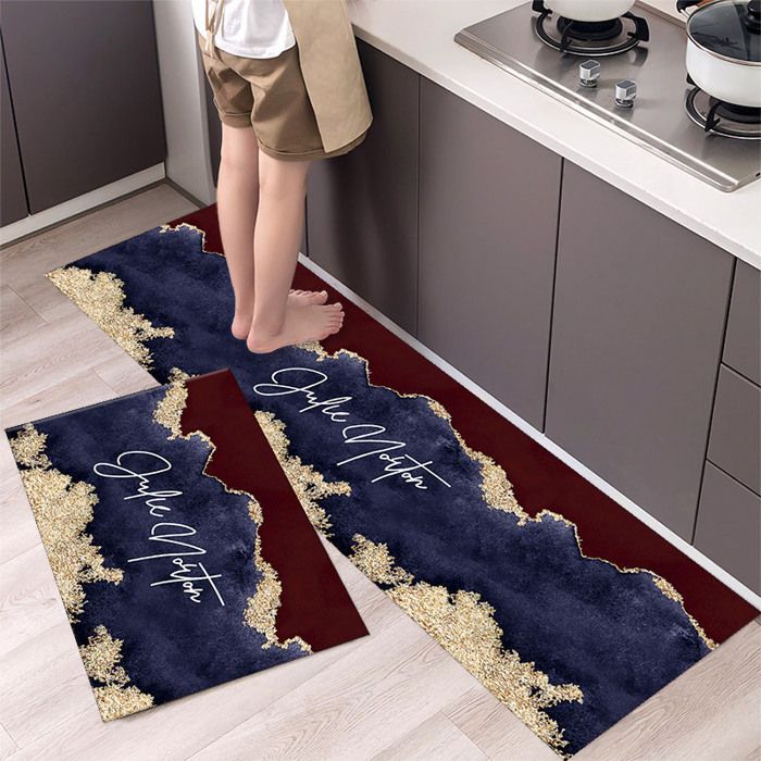 SHLK Lot de 2 TAPIS DE CUISINE,Résistant à la saleté,Un vent de silence minimaliste-50*80+50*160cm (Tissu technologiqu)-QYSC-378