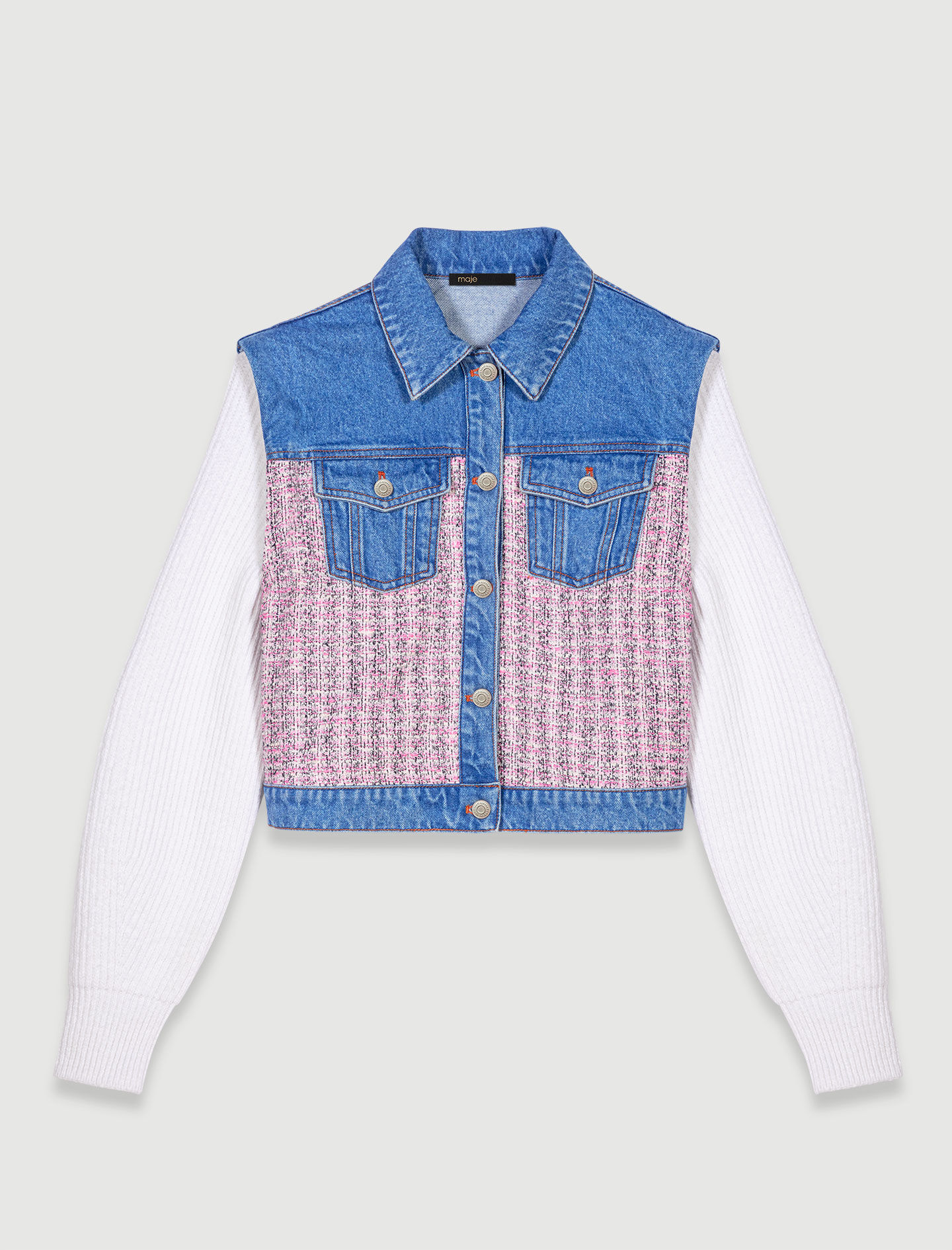 Kort jasje van denim en tweed - Rose/Ecru