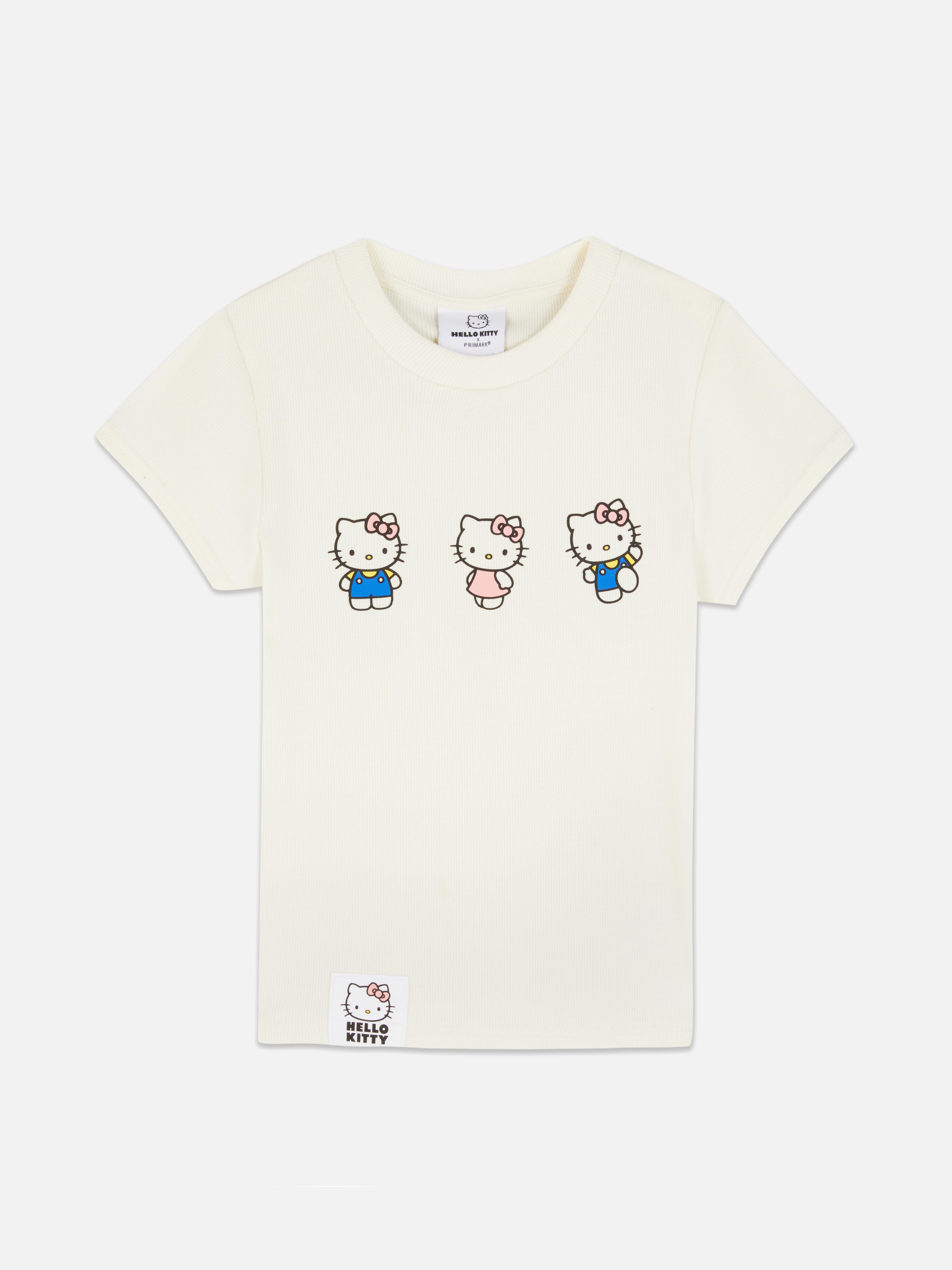 Tricou cu nervuri Hello Kitty Un tricou cu nervuri cu trei imagini cu Hello Kitty