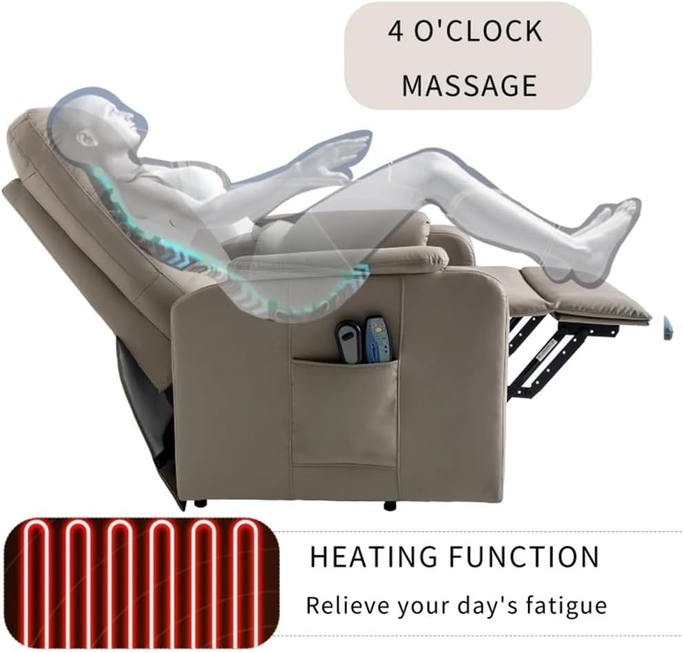 Elektrischer Massagesessel aus Walnussholz mit Aufstehhilfe, Seitentasche, verstellbarer Höhe und Heizfunktion für Erwachsene und Senioren