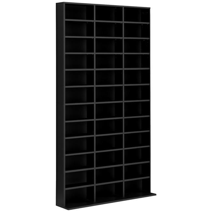 Estantería de almacenamiento - HOMCOM - para CD, DVD, 1116 CD, 36 compartimentos, estantes ajustables - madera - 102 x 23,5 x 195 cm - negro