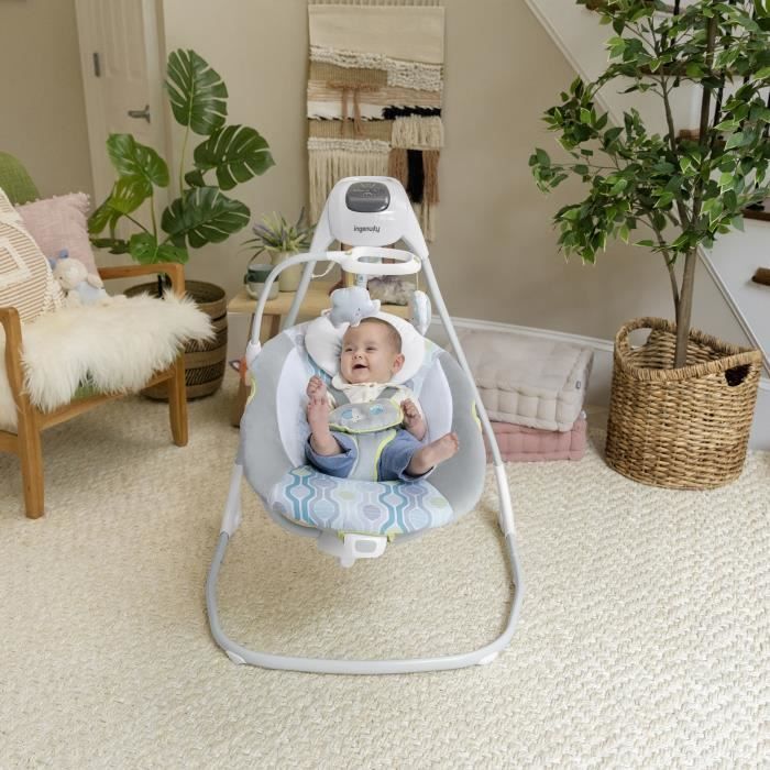 INGENUITY Everston 180° draaibare elektrische babyschommel/bouncer, 6 snelheden, babycadeau