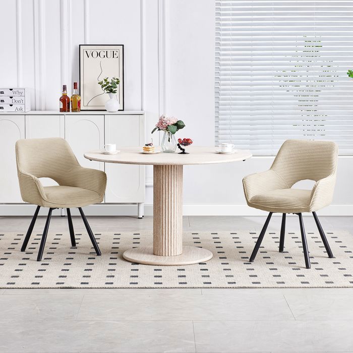 WAFTING Juego de 2 sillas de comedor giratorias con reposabrazos, tapizadas con respaldo de terciopelo, color beige.