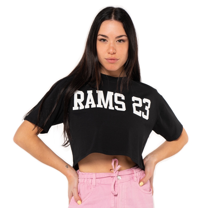  Camiseta curta oversized com estampa grande Rams 23