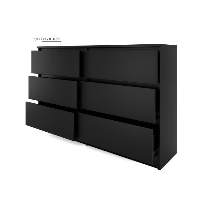 Cômoda - MILAN - 120x30x77cm - 6 gavetas - Madeira - Preta