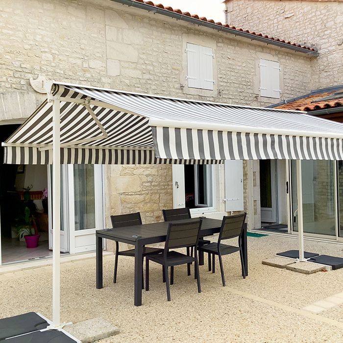 Toldo de terraço de dupla inclinação com cassete independente - 3,5 x 3 m - Branco acinzentado