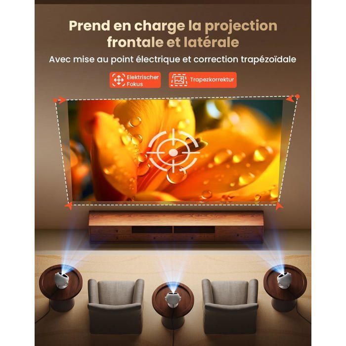 Proyector de vídeo portátil ZOKKO - Android integrado - Resolución nativa 1080p - Compatible con 4K - Brillo de 400 lúmenes ANSI