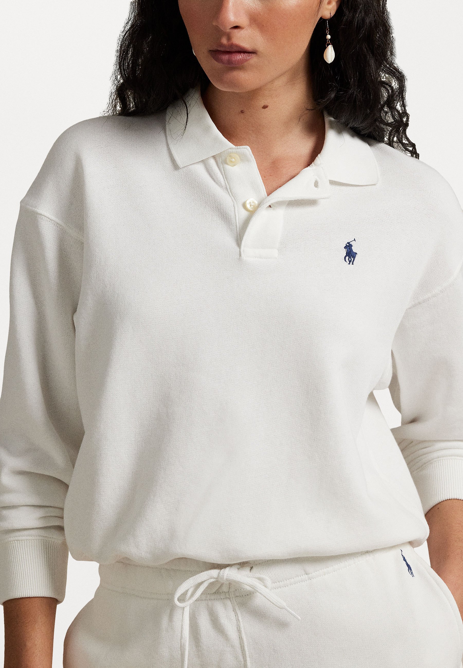 Polo Ralph Lauren LIGHTWEIGHT FLEECE LONG-SLEEVE POLO - Tricou cu mânecă lungă - alb