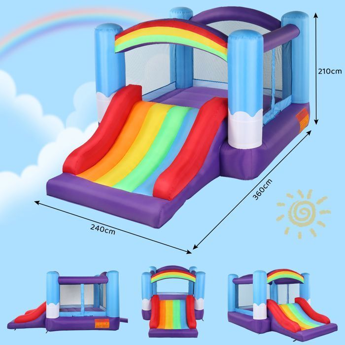 LALAHO 2-in-1 Inflatable Castle with Jumping Area & Slide, Max Load 135KG, 360x240x189cm, with Blower