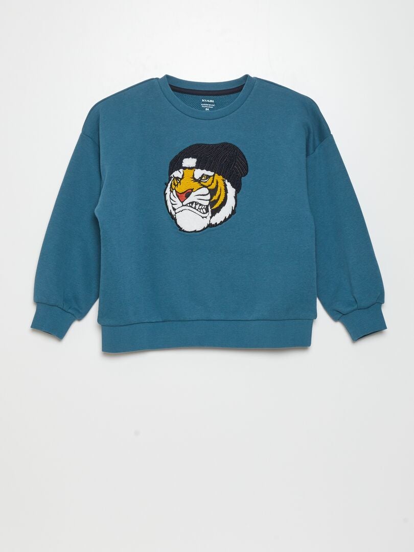 Sweatshirt van fleece met bouclé-breisel - BLAUW
