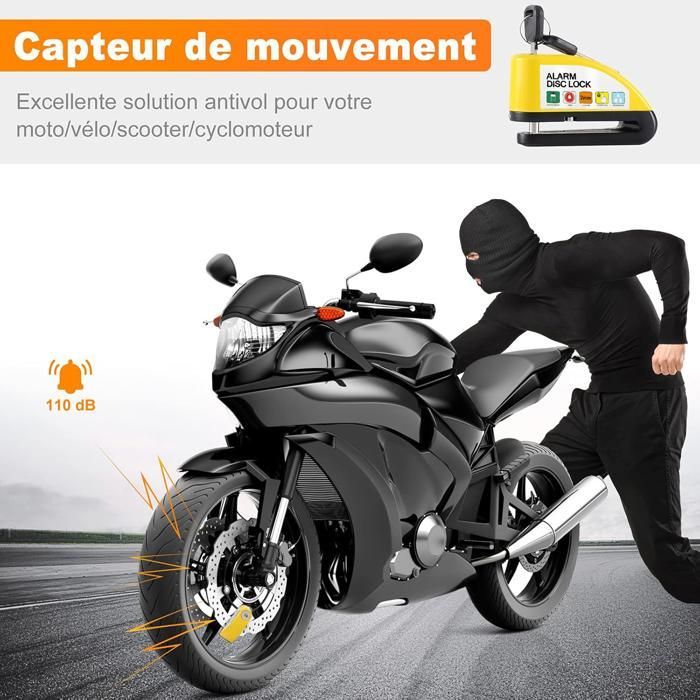 Candado de disco para motocicleta con alarma de 110 dB - Alarma antirrobo para motocicleta - Candado de disco de alta seguridad con cable recordatorio de 1,5 m