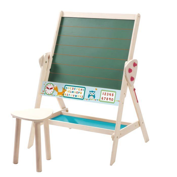 Conjunto de mesa y taburete infantil de madera - ROBA - Doble cara - Natural