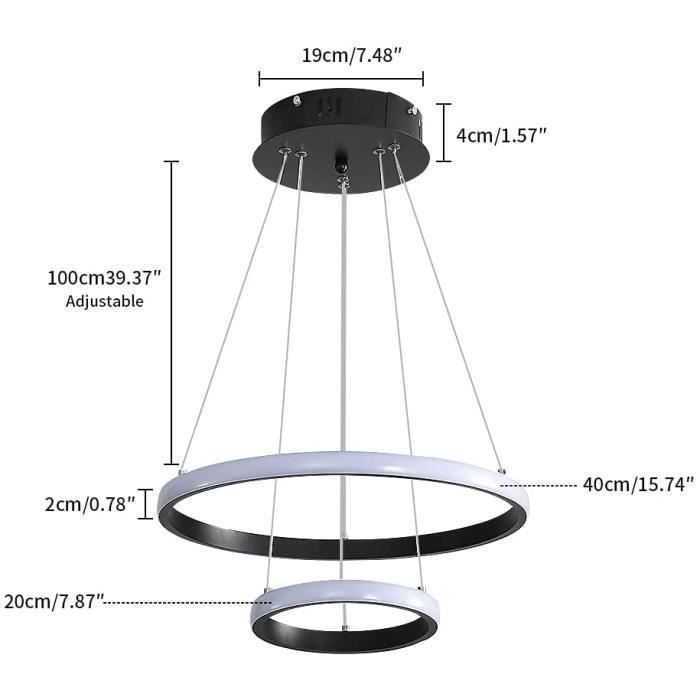 Sisäriippuvalaisimet - D 20+40cm - Musta - 28W 6500K valkoinen valo - Korkeussäädettävä