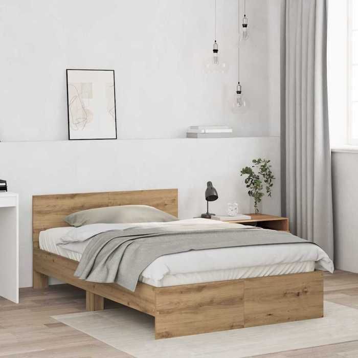 vidaXL Cadre de Lit en Chêne Artisan, 120 x 190 cm, Bois Massif, Tête de Lit Murale, Style Rustique Pour la Chambre 3376061
