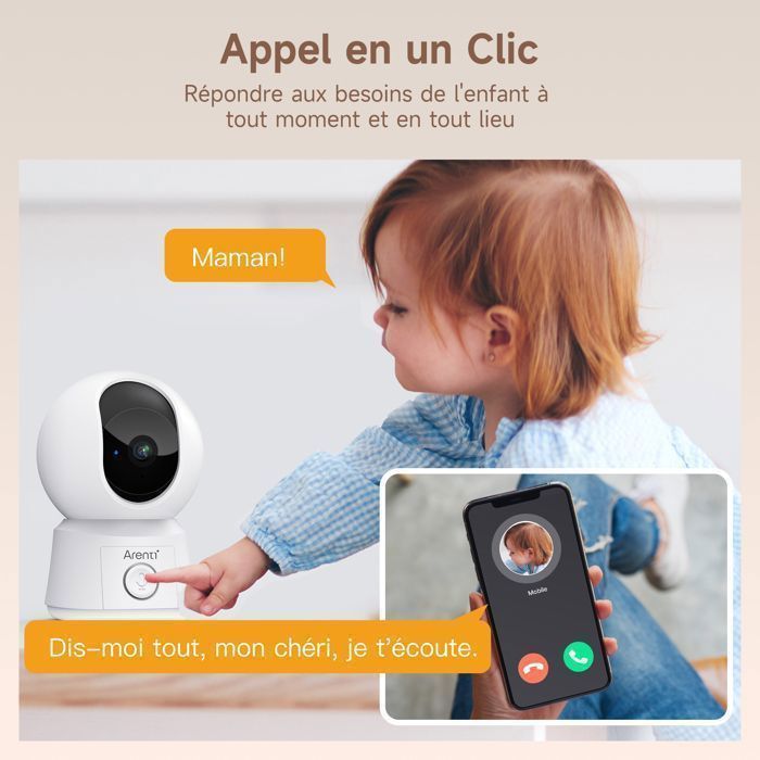 Monitor para bebés ARENTI con 2 cámaras, videoportero para bebés con conexión a smartphone, monitor de vídeo para bebés 1080P con VOX.