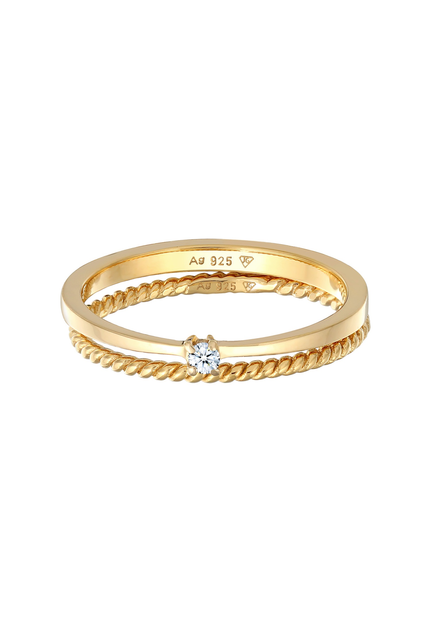 Elli DIAMONDS Femmes Solitaire Torsadé Set de 2 avec Diamant (0.03 ct.) en Argent Sterling 925