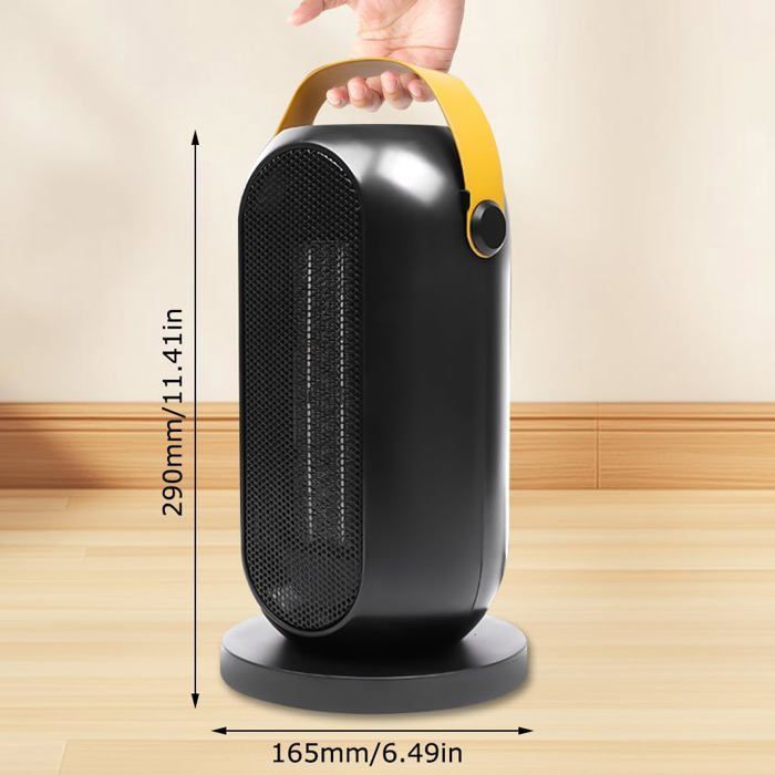 Calefactor eléctrico portátil de 1200 W, ideal para habitaciones pequeñas, con rotación de 70° y protección contra sobrecalentamiento.