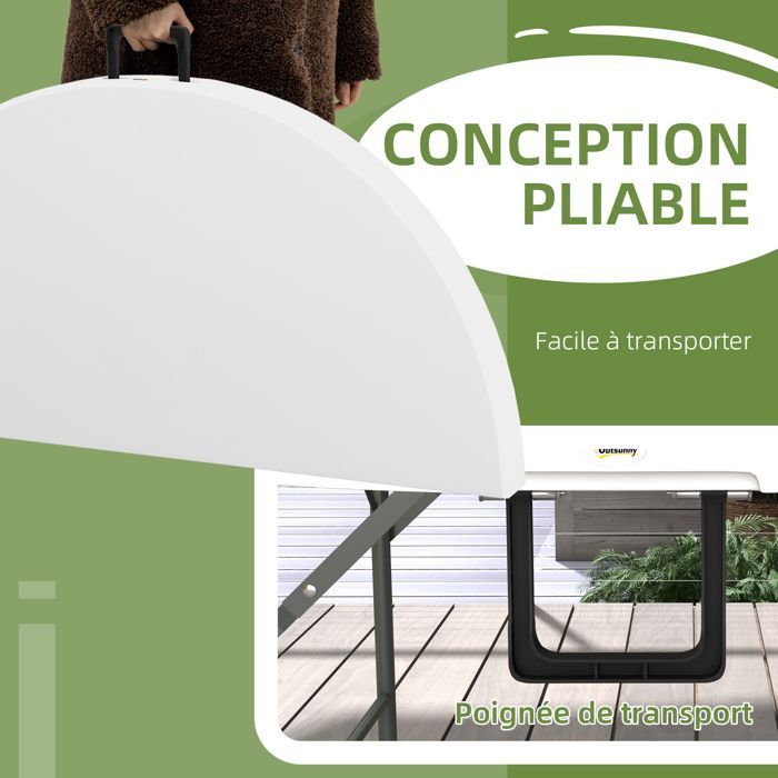 Mesa redonda de jardín Outsunny de HDPE, 122x122x73cm, blanca.