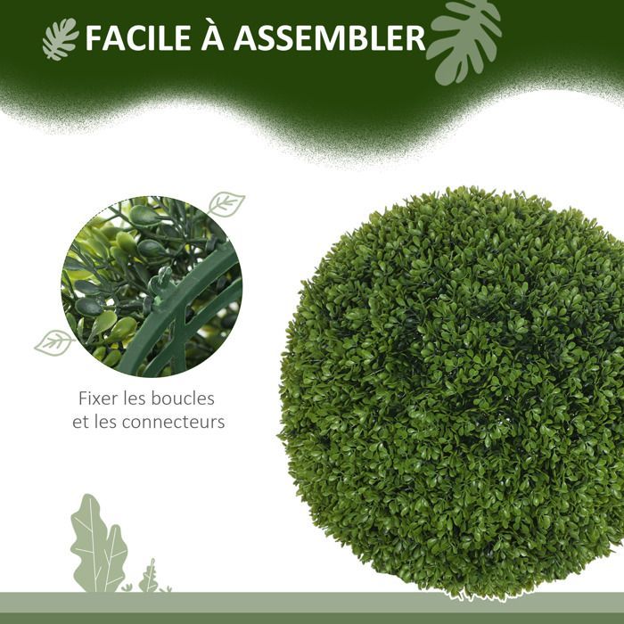 Lot de 2 boules de buis artificielles HOMCOM 40 cm, protection UV, décoration pour la maison, le jardin, la fête de mariage, vert