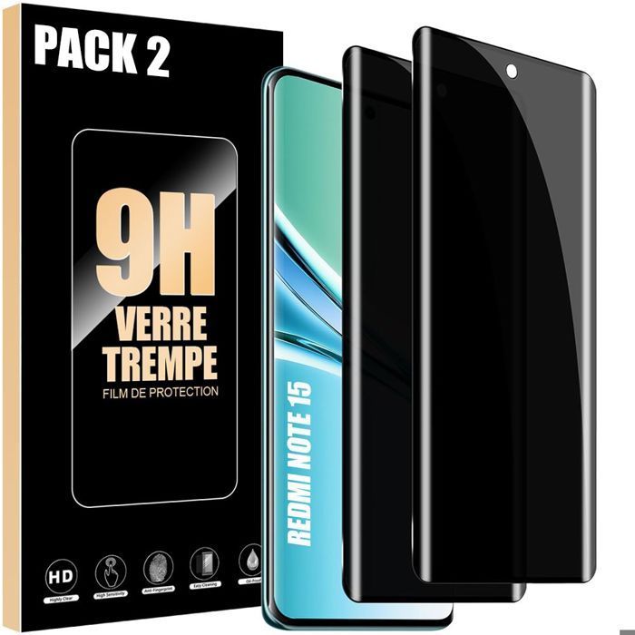 2x Verre Trempé Anti-Espion pour Xiaomi Redmi Note 15 5G/4G, Protection d'écran Anti-Rayures 9H
