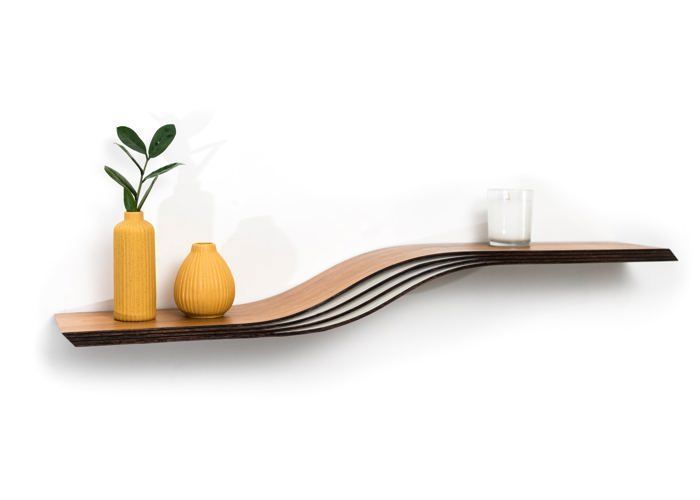 Etagère murale design EWART WOODS bois flottante moderne courbé noyer 116cm