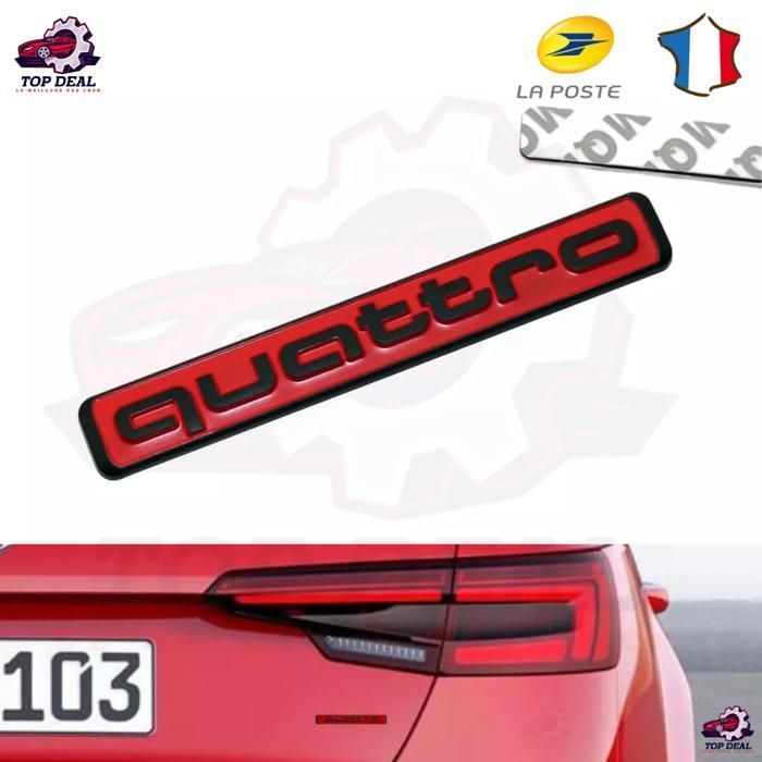 Pegatina 3D Audi Quattro roja/negra de 9,5 x 1,5 cm - Emblema con el logotipo del coche