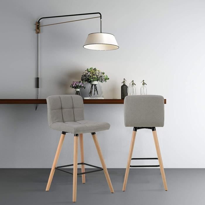 Conjunto de 2 banquetas de bar WOLTU com apoio para os pés, cadeiras de bar de design em madeira maciça e linho, cinza claro.